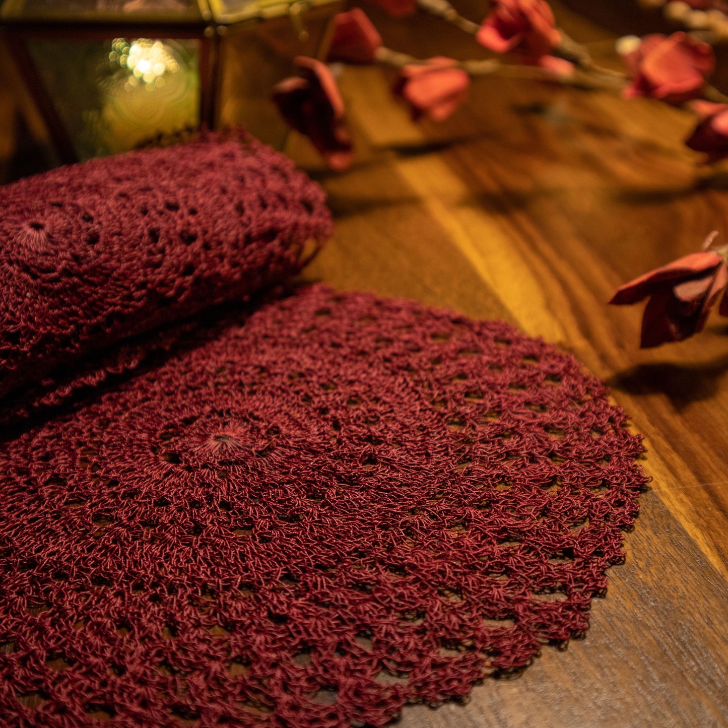 Zehra Handmade Crochet Placemats (Burgundy) | For Elegant Tablescaping & Home Décor