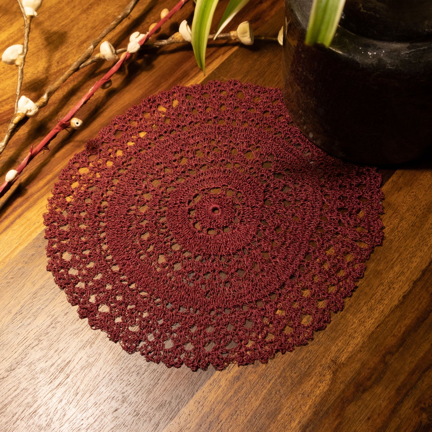 Zehra Handmade Crochet Placemats (Burgundy) | For Elegant Tablescaping & Home Décor