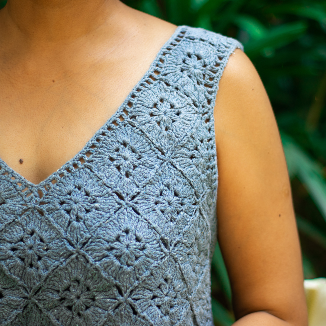 GHAZAL Crochet Crop Top | Handmade Boho Top in Recycled Denim Yarns