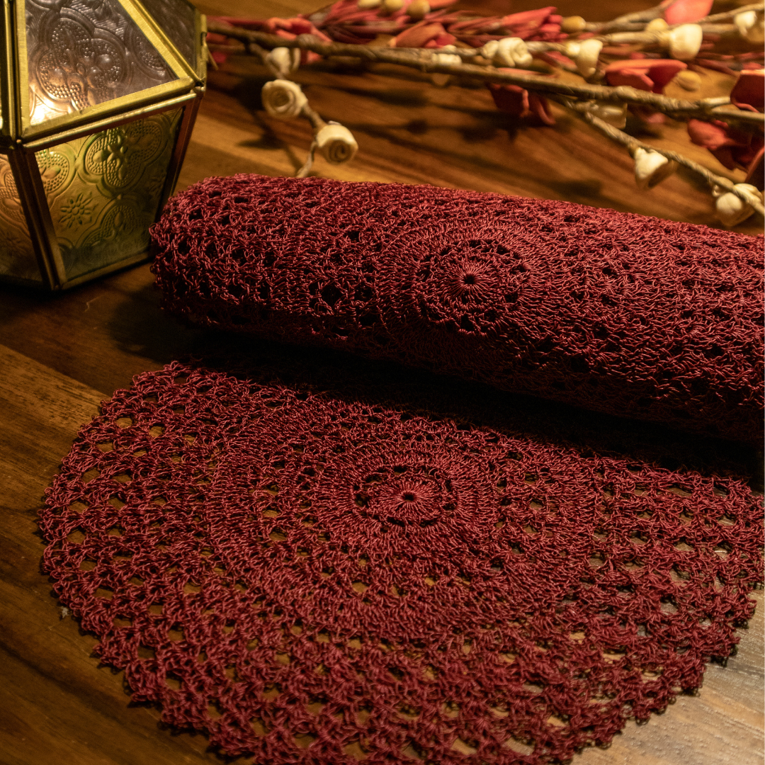 Zehra Handmade Crochet Placemats (Burgundy) | For Elegant Tablescaping & Home Décor