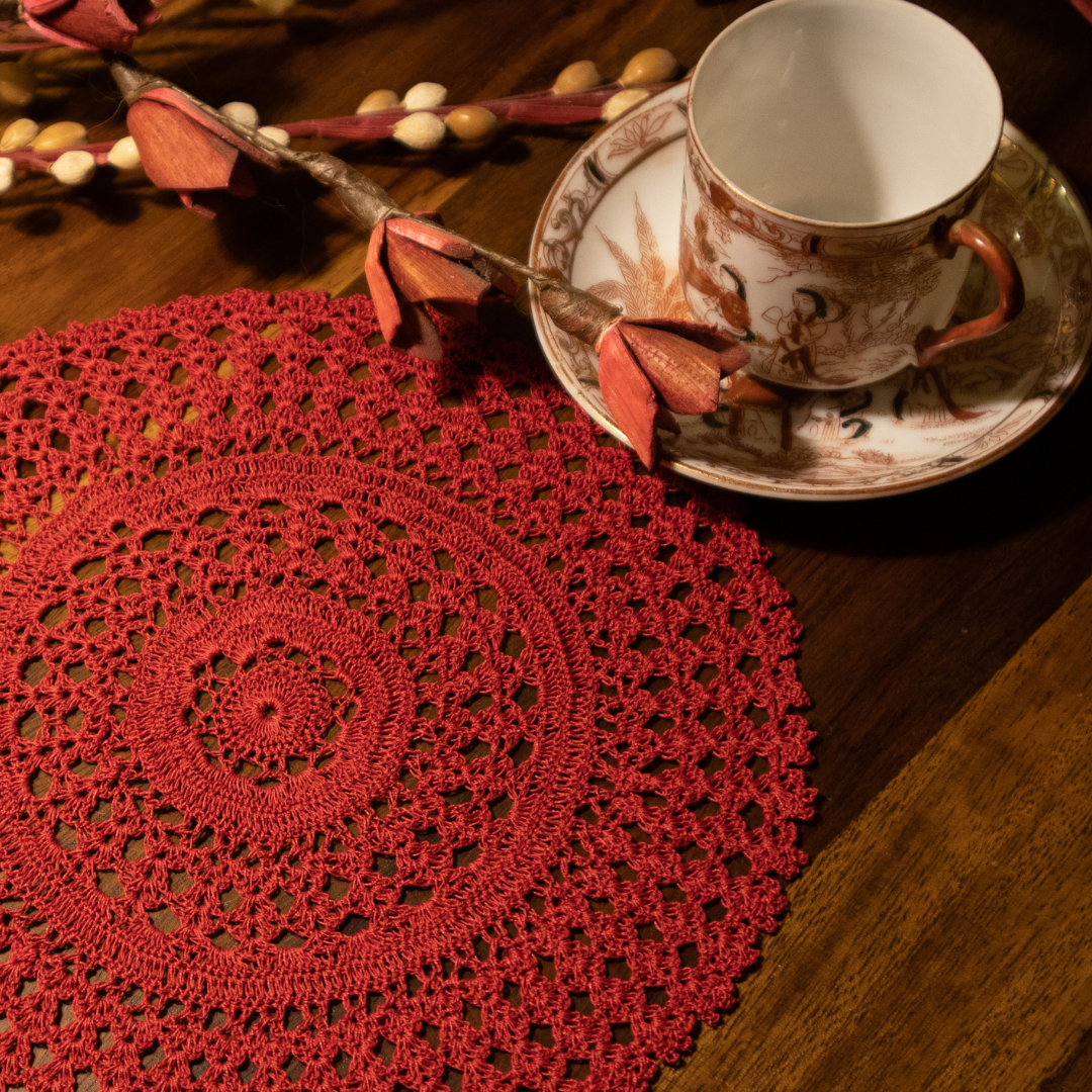 Zehra Handmade Crochet Placemats (Cherry) | For Elegant Tablescaping & Home Décor