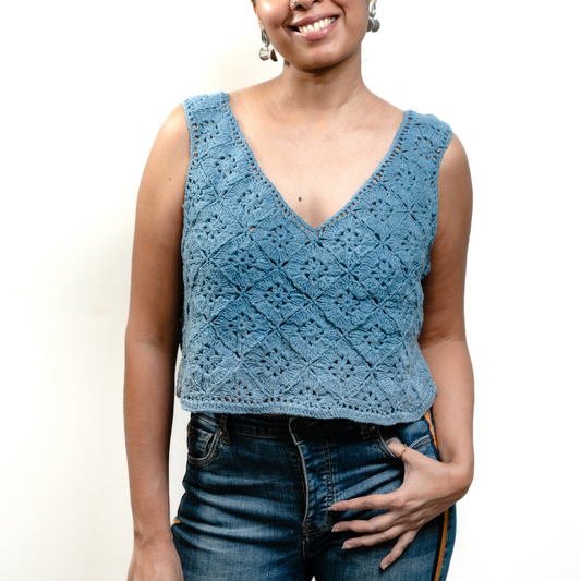 GHAZAL Crochet Crop Top | Handmade Boho Top in Recycled Denim Yarns
