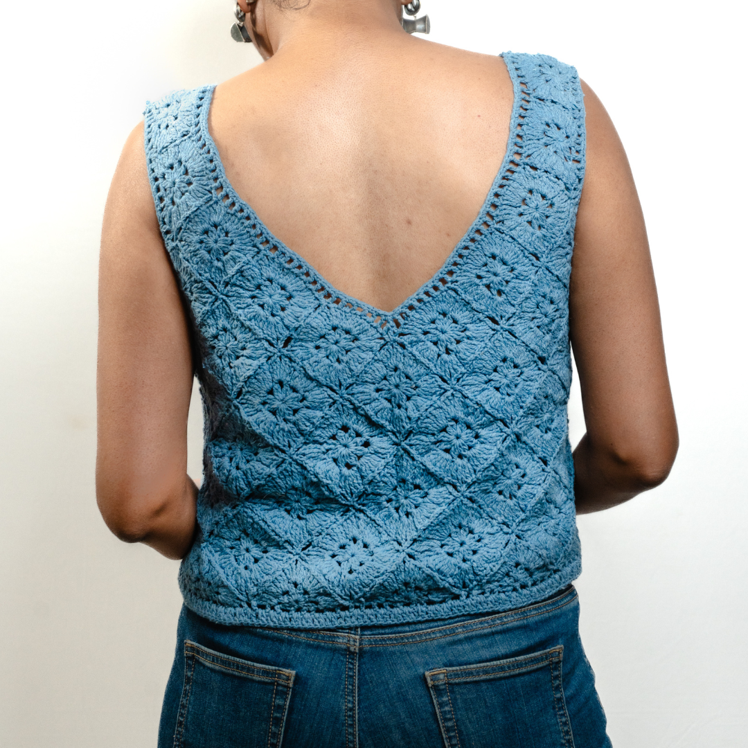 GHAZAL Crochet Crop Top | Handmade Boho Top in Recycled Denim Yarns