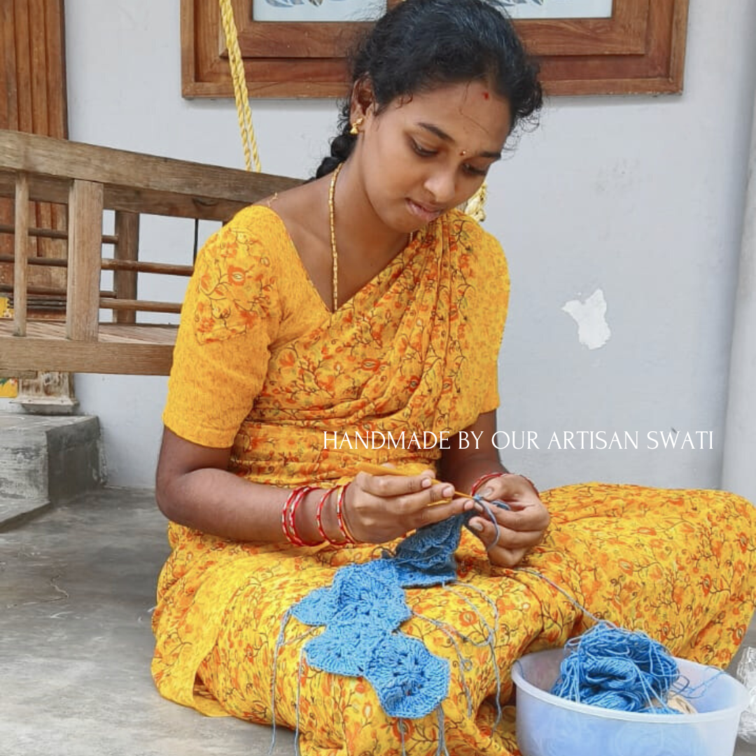 GHAZAL Crochet Crop Top | Handmade Boho Top in Recycled Denim Yarns