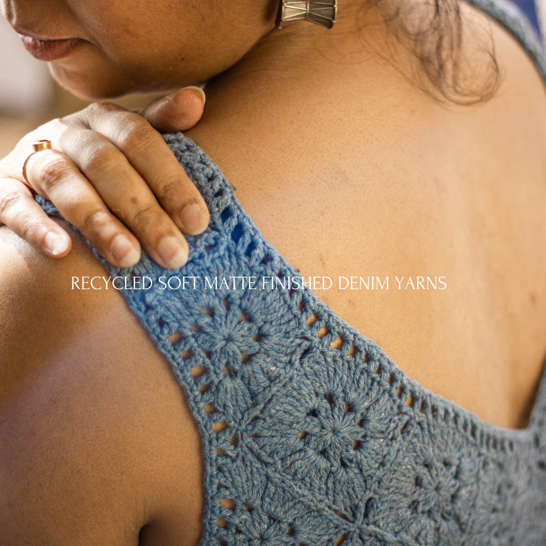 GHAZAL Crochet Crop Top | Handmade Boho Top in Recycled Denim Yarns